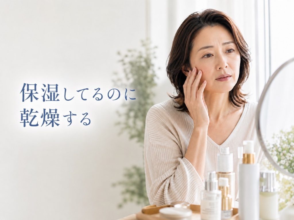 保湿しているのに乾燥する肌悩みを抱える女性